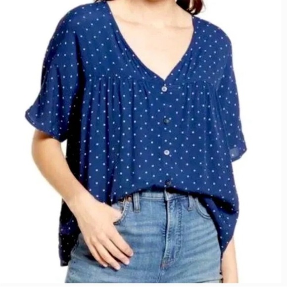 Madewell Women's Blue Polka Dot Top - Picture 1 of 7